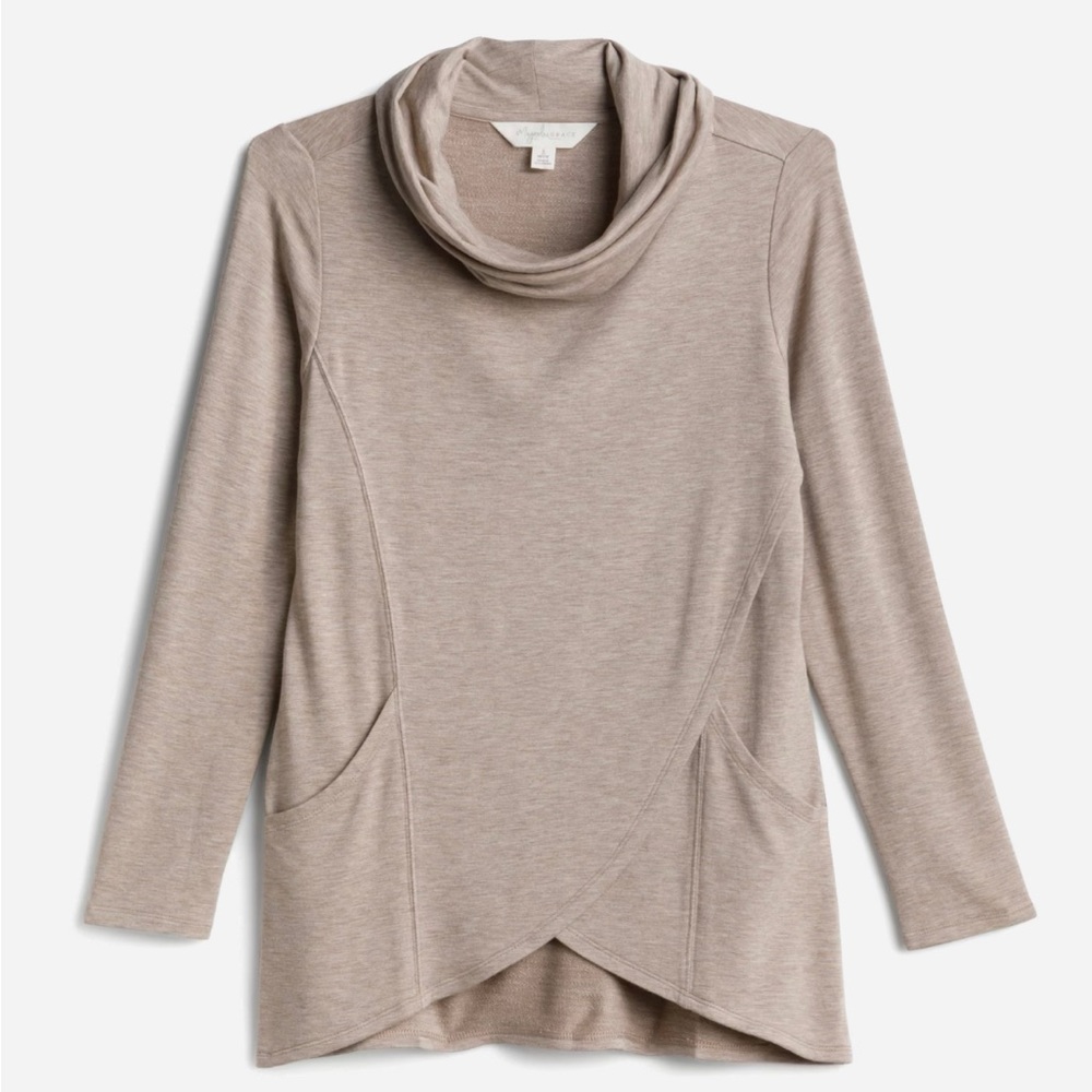 Magnolia Grace Tan Paedia Tulip Hem Cowl Neck French
Terry Knit Top